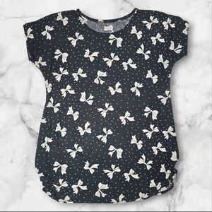 Women's Black Soft White Bow Polka Dot Print Women's Stretch Top Short Sleeve XL